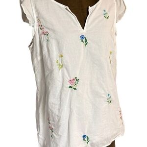 Talbots White Floral Embroidered Blouse